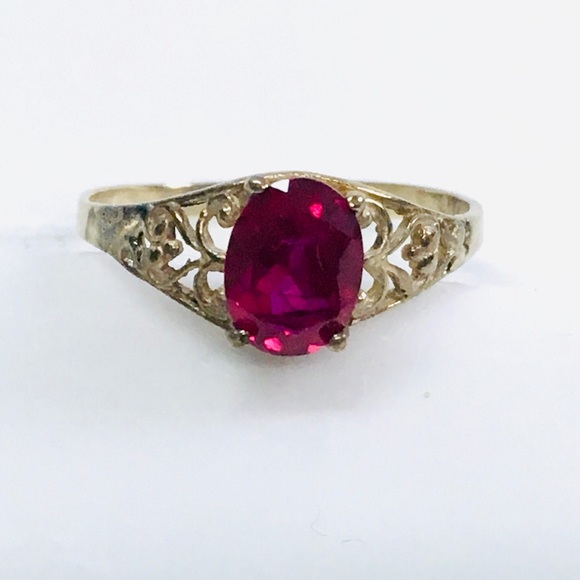 Ruby Solitaire Open Scroll Ring in 10K Gold - Picture 2 of 10